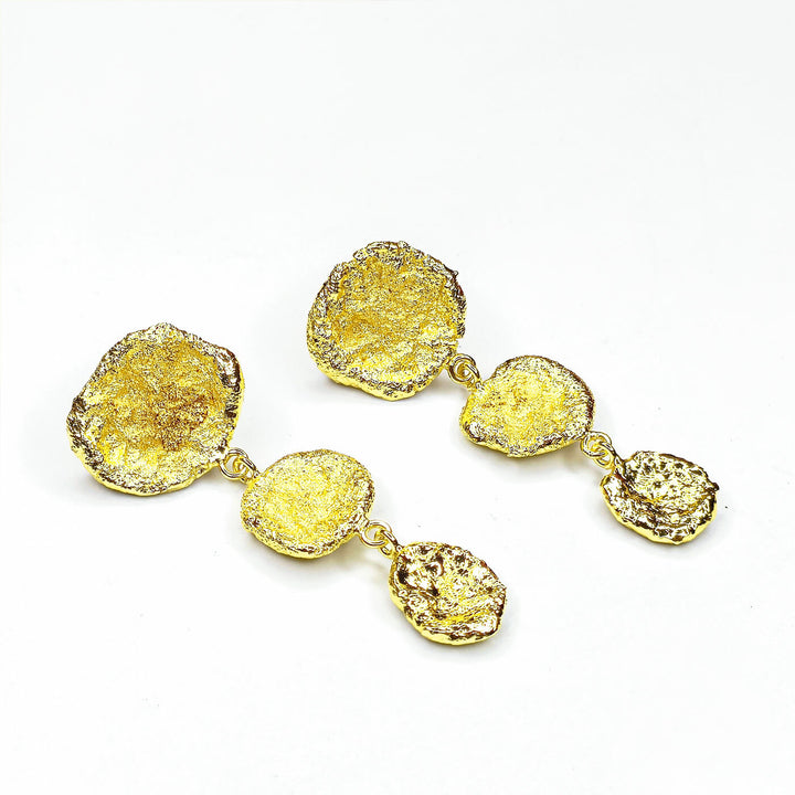 Hammered 18K Gold Polished Danglers