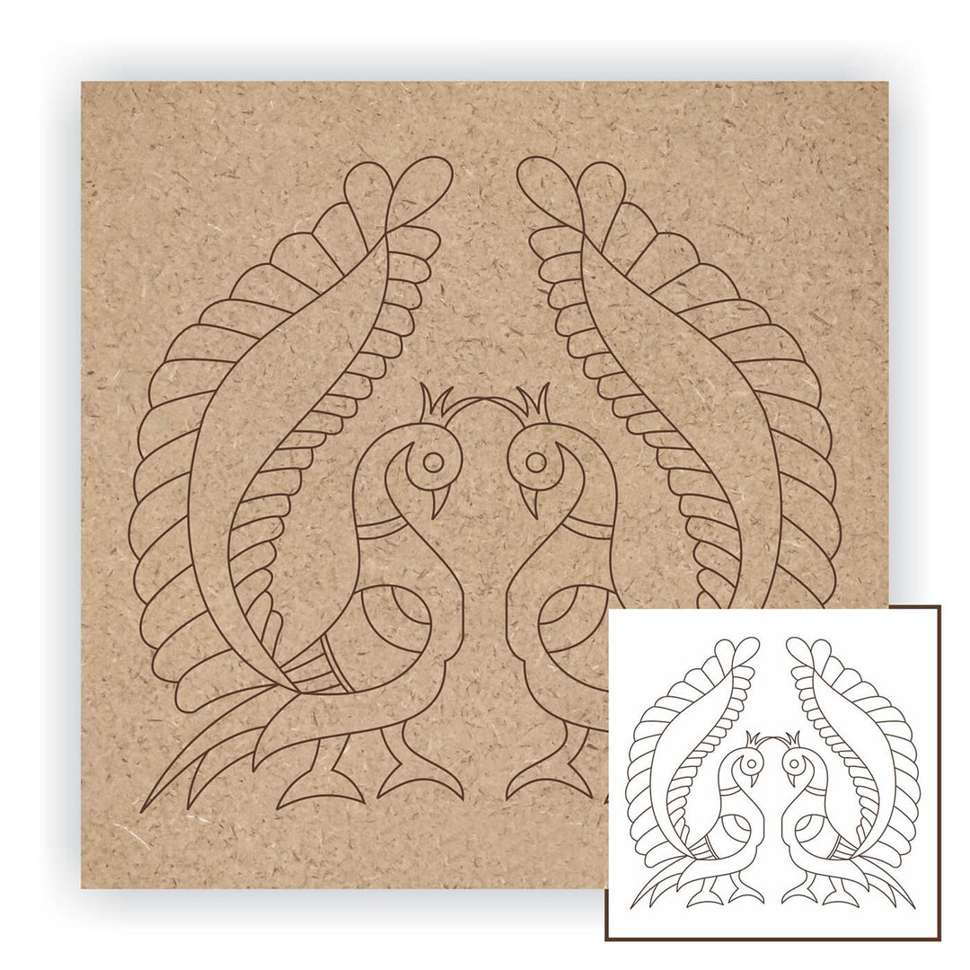 Pre Marked MDF Base - Symmetrical Peacocks - 8 Inches