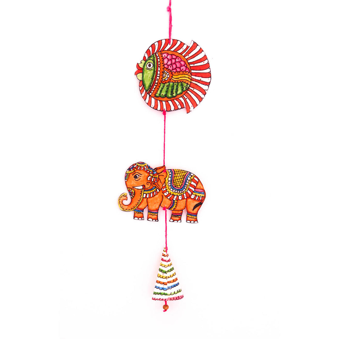 Hand-painted Tholu Fish and Elephant Puppet Hanging