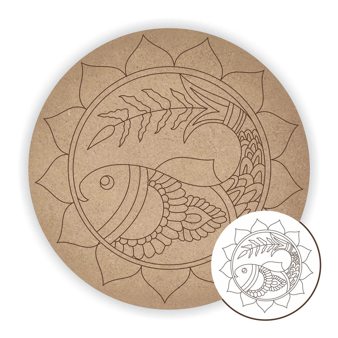 Pre Marked MDF Base - Mandala Fish - 8 Inches