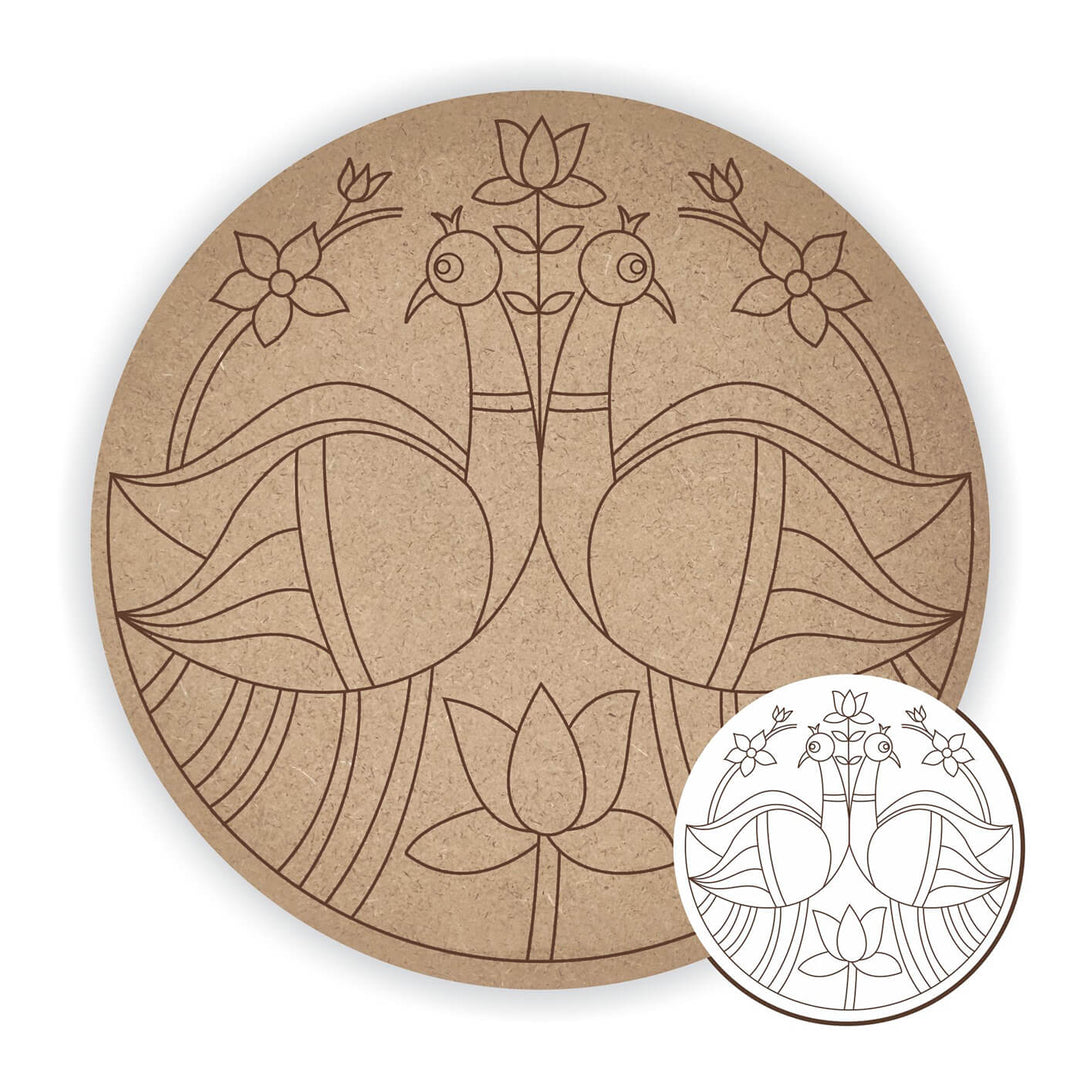 Pre Marked MDF Base - Twin Birds & Lotus - 8 Inches