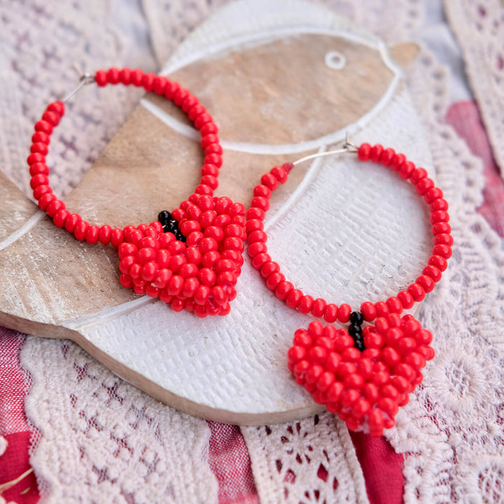 Hand Embroidered Sweetheart Sequin Earrings