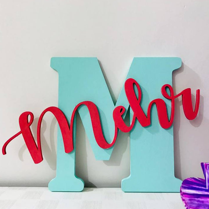 Red and Blue Hand-painted MDF Monogram Initial Nameboard