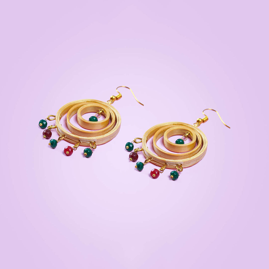 3-Circled Hancrafted Bamboo Earrings with Beads