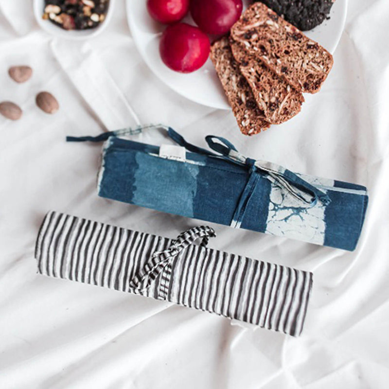 Hand-stitched Indigo Chevron Roll Up Case