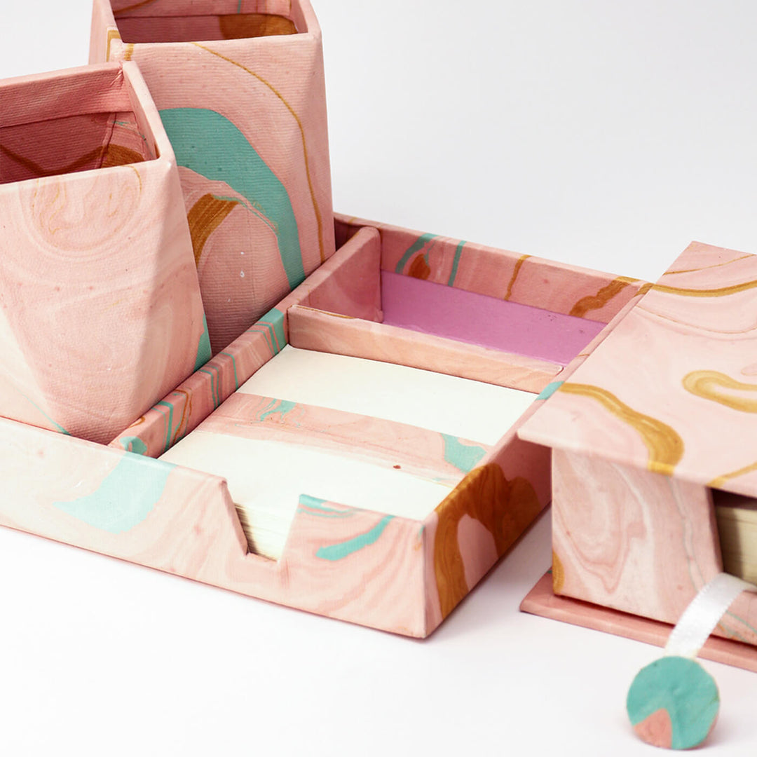 Marble Pattern Desk Organiser Set