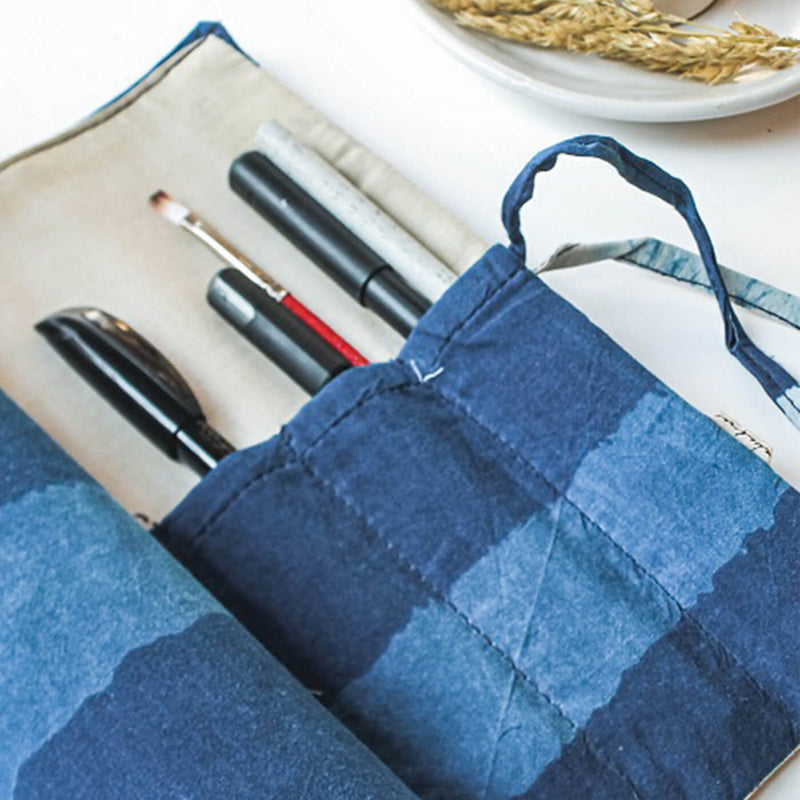 Hand-stitched Indigo Stripes Roll Up Case