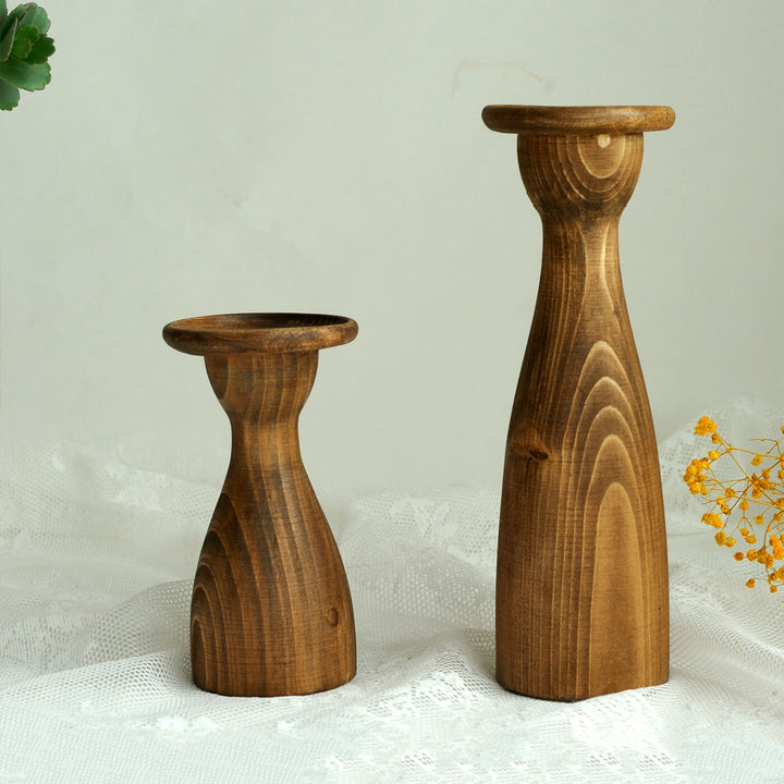 Handcrafted Rustic Rubber Wood Candle Holders | Set Of 2