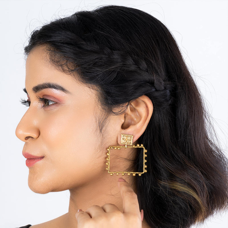 Handcrafted Gold Tone Box Earrings