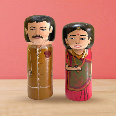 Personalised Handpainted Wooden Couple Dolls - Large