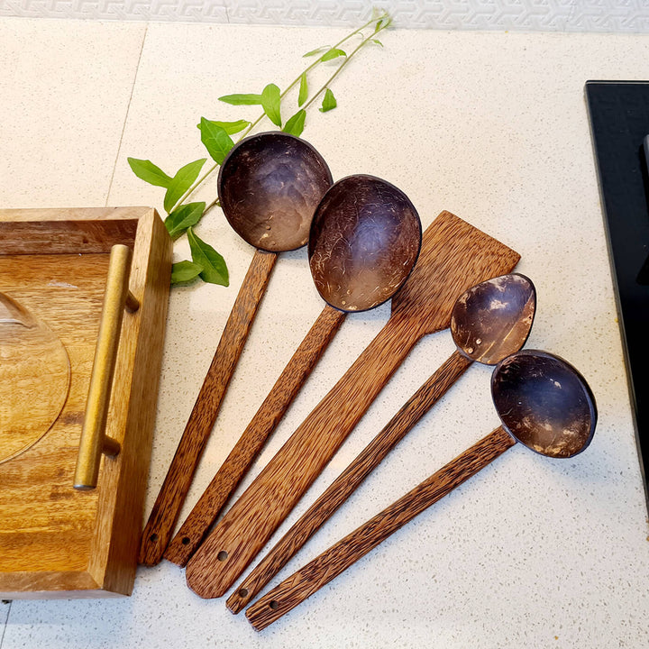 Coconut Shell and Wood Cooking Set - Set of 5