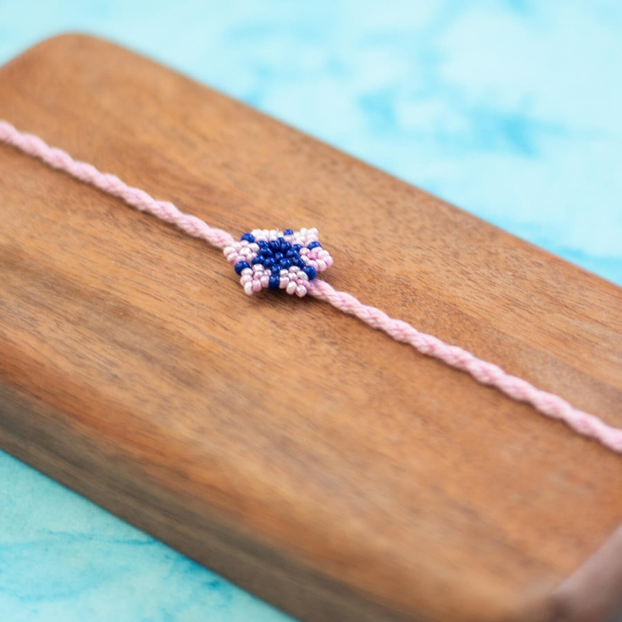 Phool Collection Glass Beeds Rakhi Pink - Close-up of Beadwork Detail