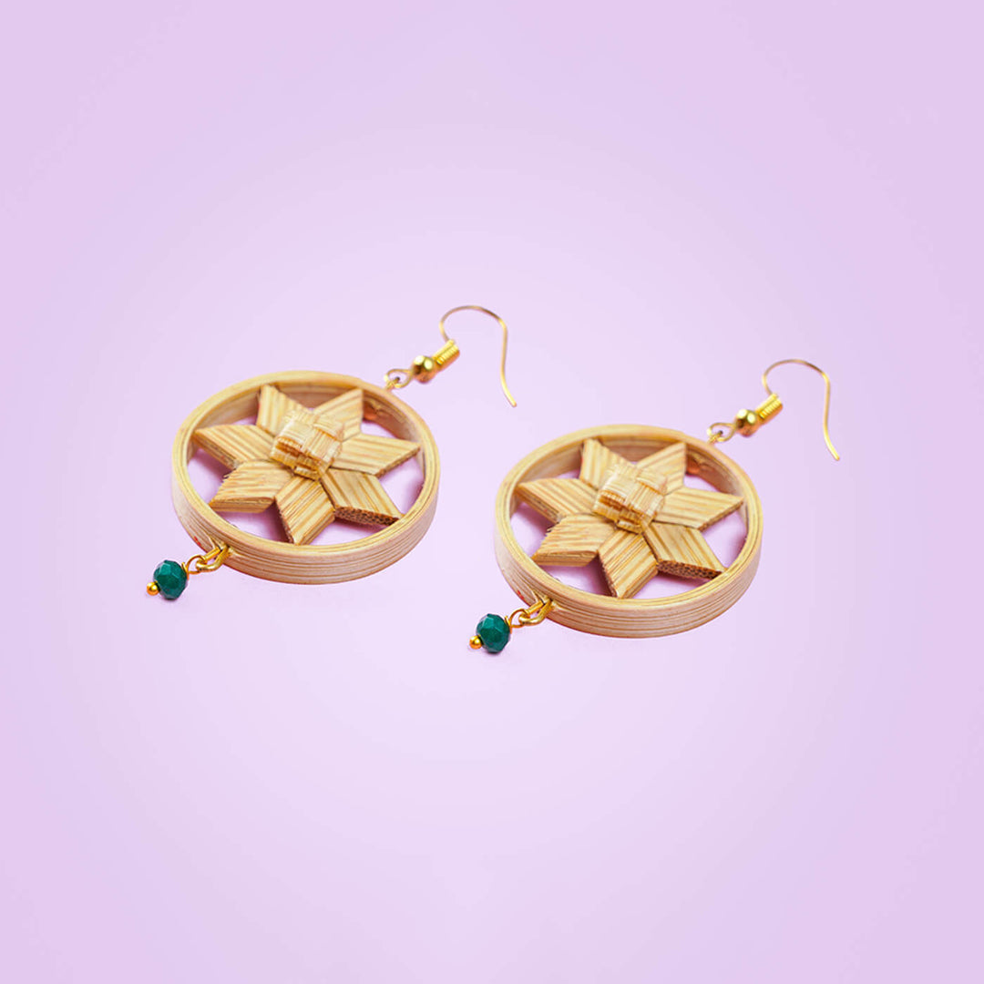 Star in a Circle Bamboo Earrings