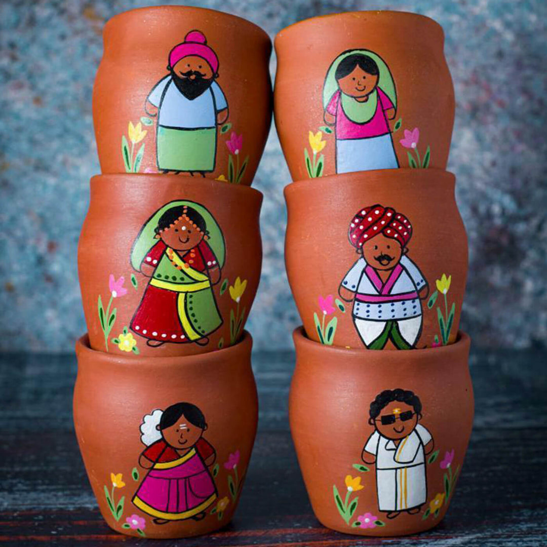 Handpainted Clay Kulhads for Thandai - Special Holi Gift Pack - Set of 6