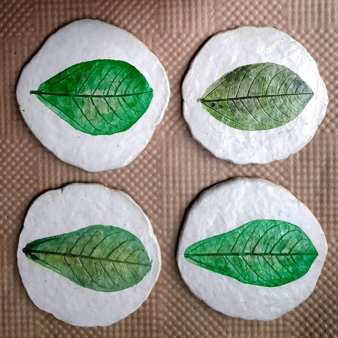 Handcrafted Leaf Imprint Coasters - Fresh Green