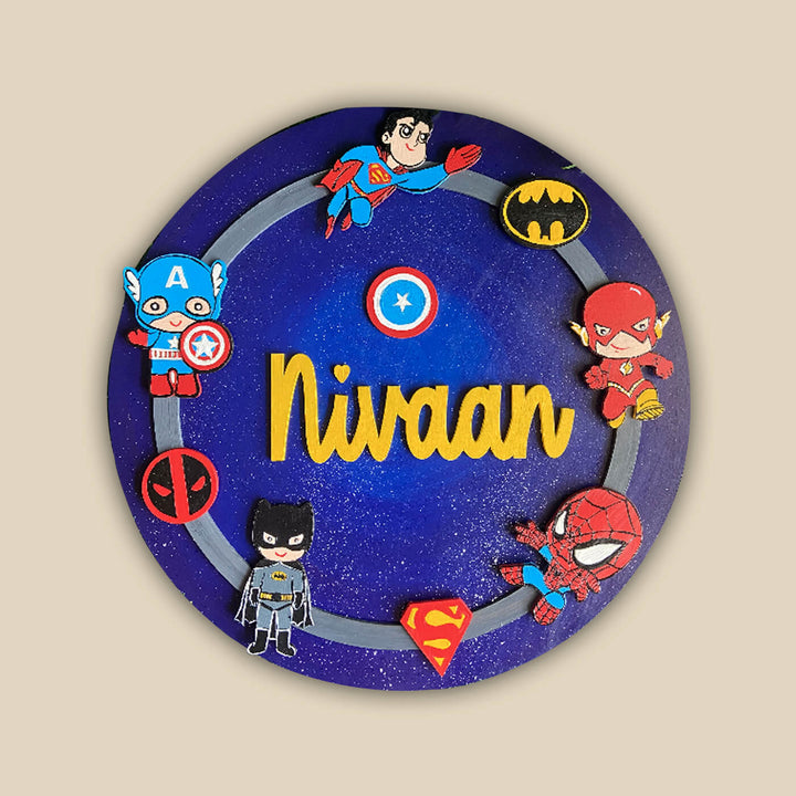 Hand Painted Superhero Theme Personalised Kids Nameplate