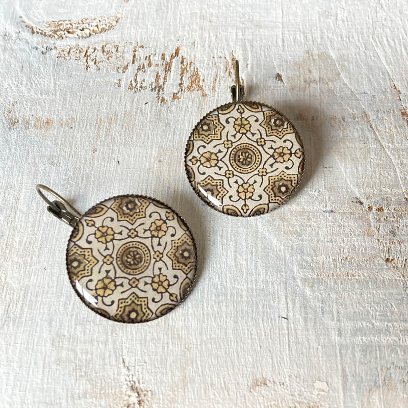 Brown Ajrakh Painted Earring