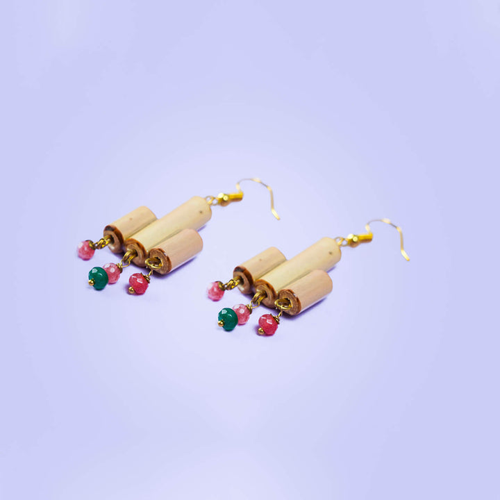 3-Cylindrical Handcrafted Bamboo Earrings