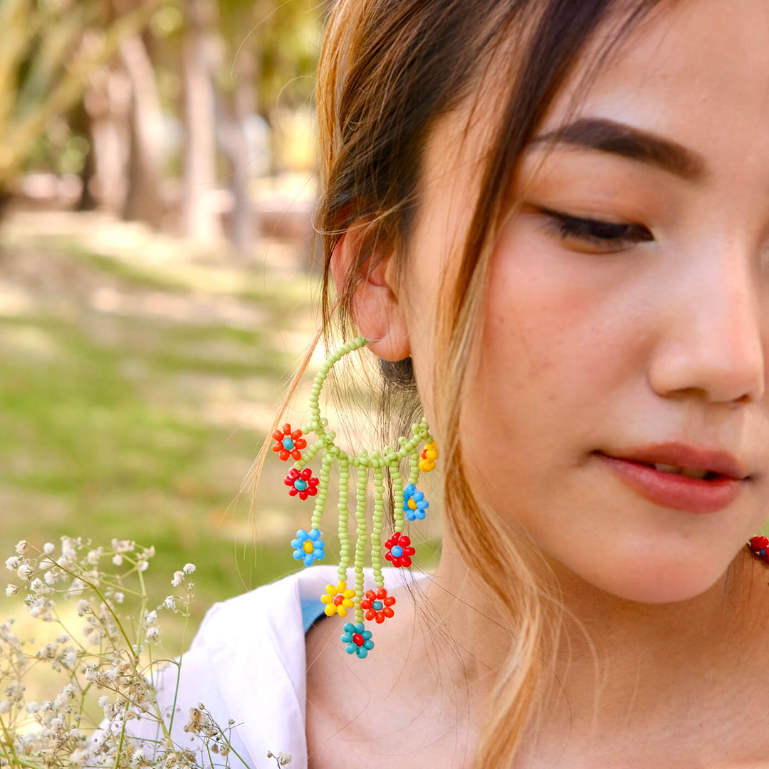 Hand Embroidered Flora Beaded Sequin Earrings