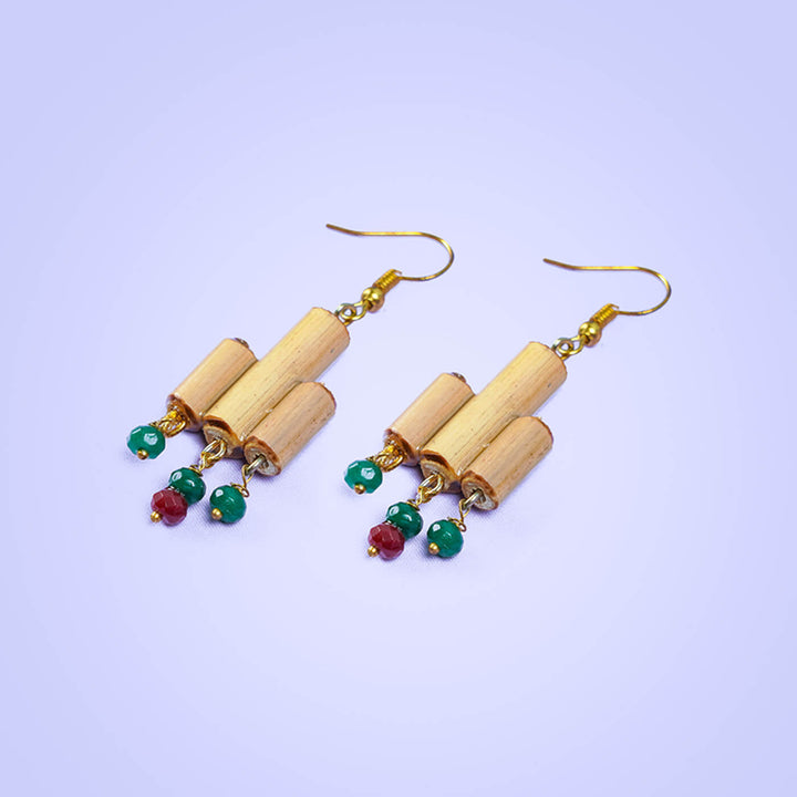 3-Cylindrical Handcrafted Bamboo Earrings