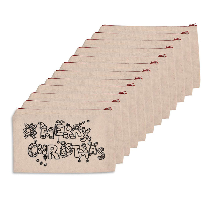 Ready-To-Paint Merry Christmas Print Canvas Pouches | Xmas Gifting Ideas | Set Of 10