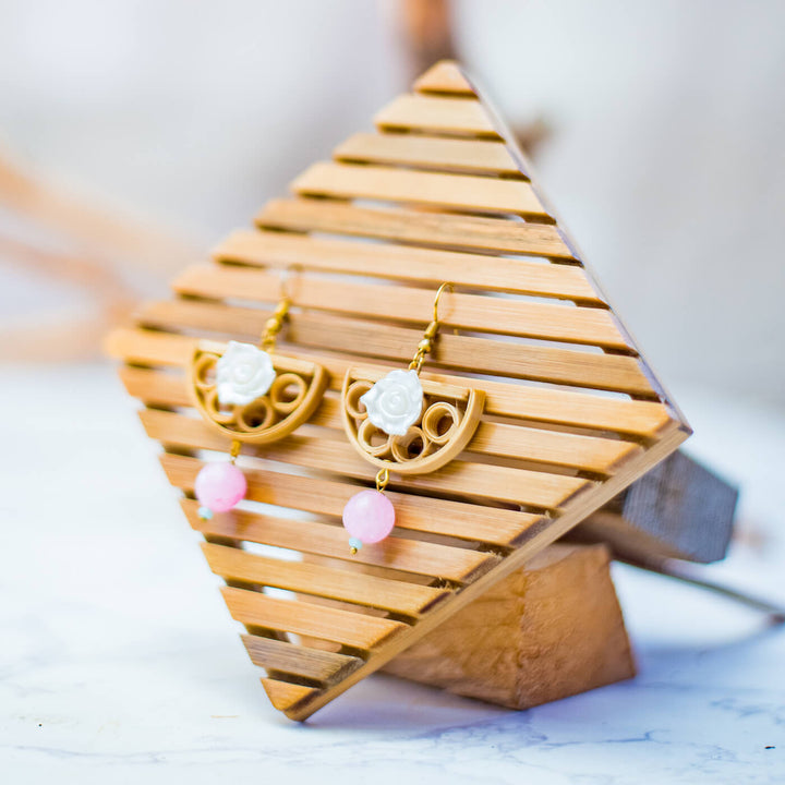 Semi Circle Bamboo Earrings - Pink