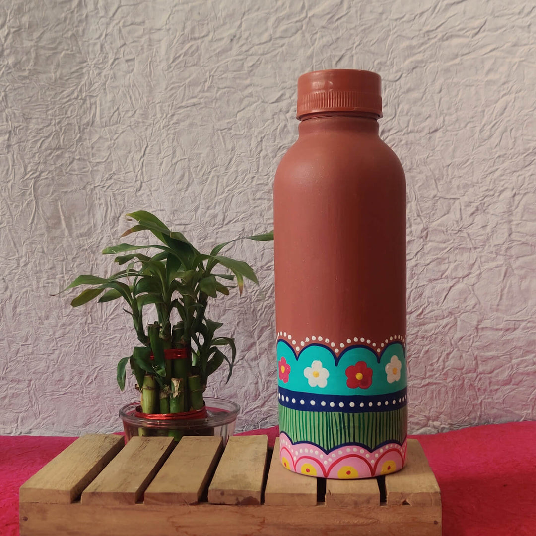 Handpainted Clay Ornate Design Water Bottle