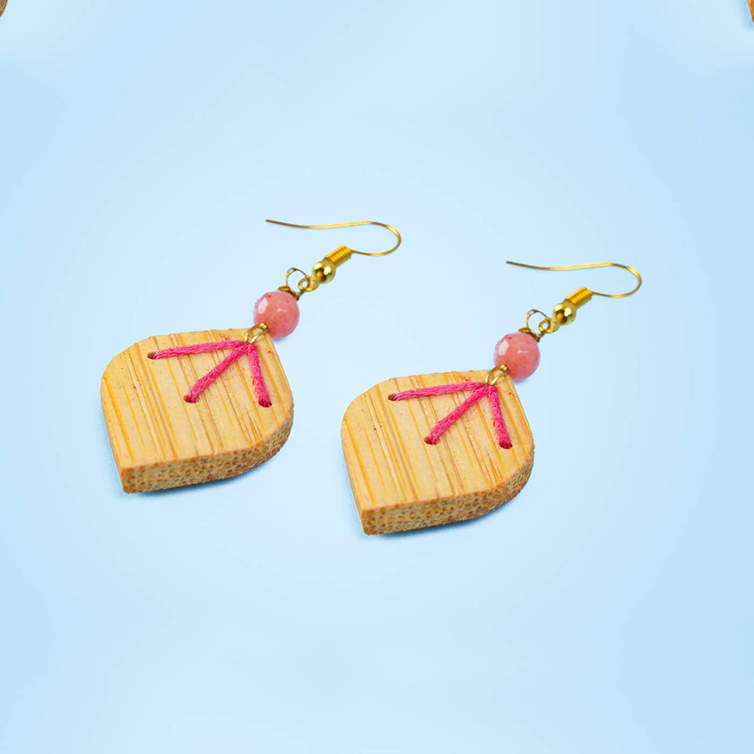 Leaf-Shaped Handcrafted Bamboo Earrings