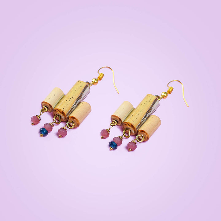 3-Cylindrical Handcrafted Bamboo Earrings