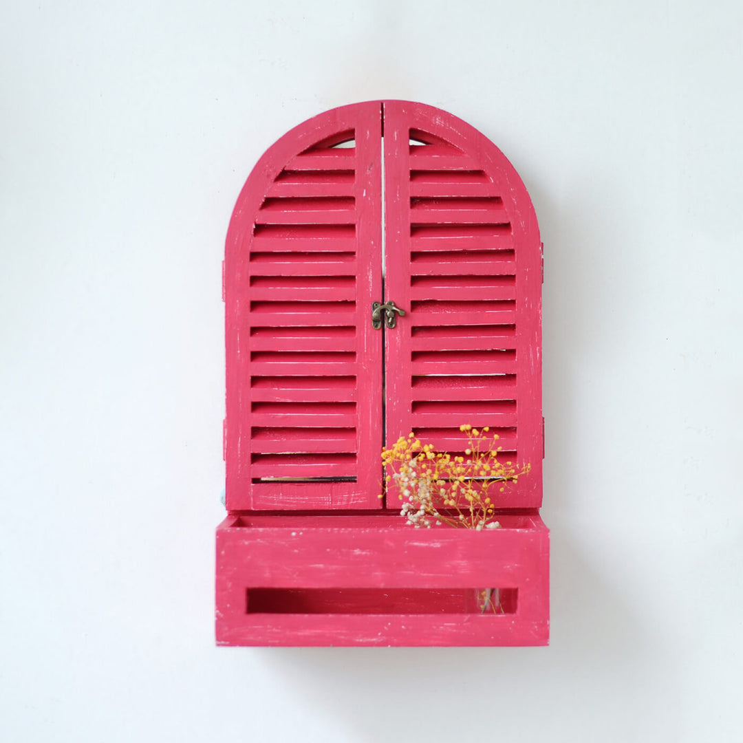 Mini Window Mirror with Basket - Distress Finish