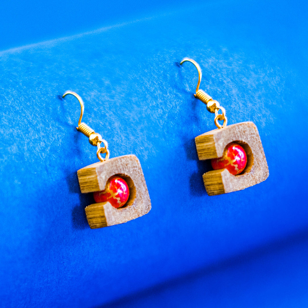 Mini Square Bamboo Earrings - Ruby Red