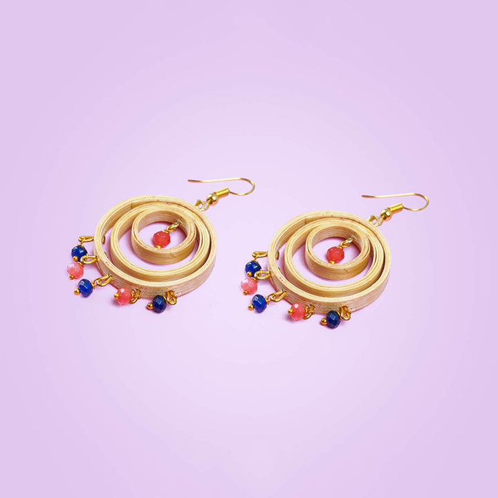 3-Circled Hancrafted Bamboo Earrings with Beads