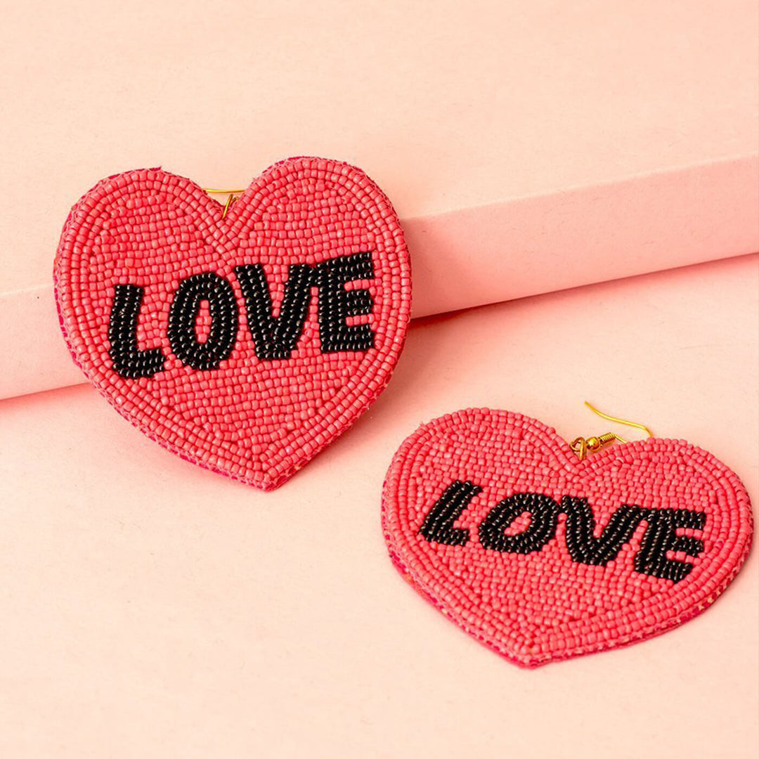 Hand Embroidered Love On Hearts Sequin Earrings