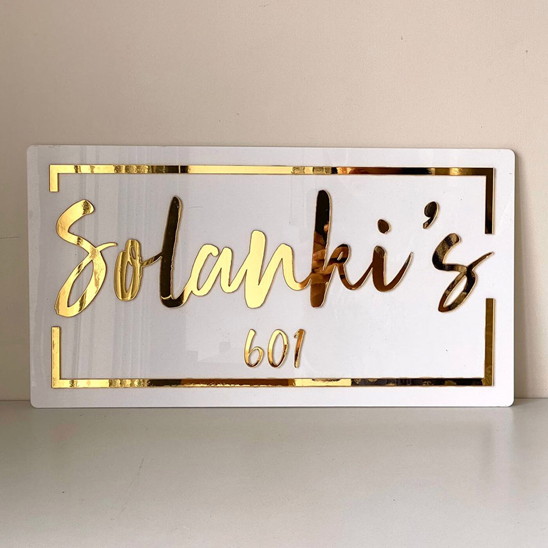 Classic Personalised Acrylic Name Plate - Front View on Flat Surface