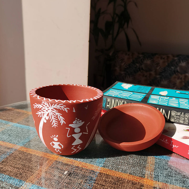 Handpainted Terracotta Warli Art Planter Pot