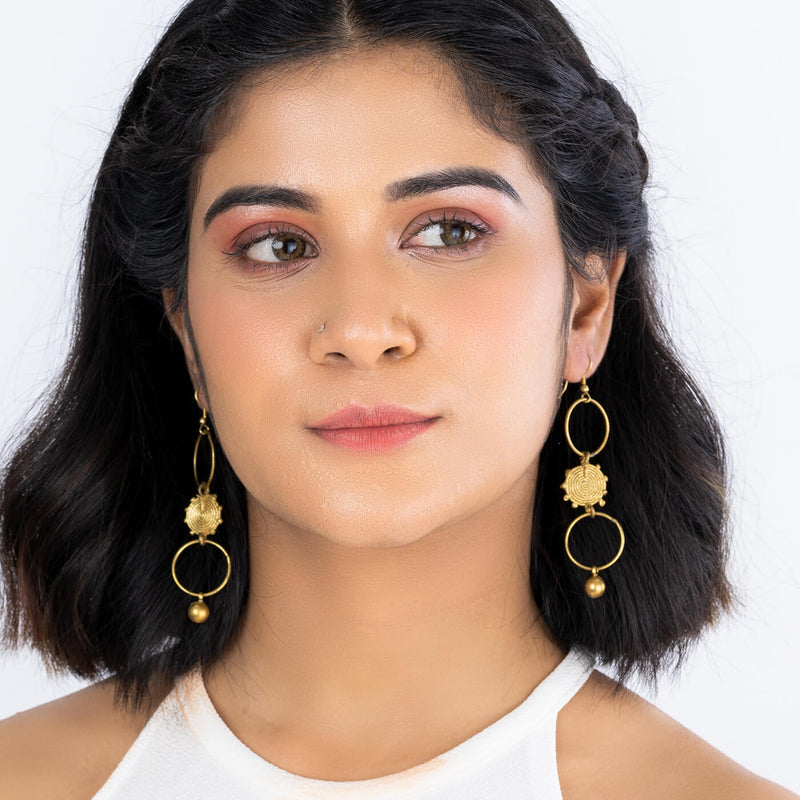 Handcrafted Tri-Ring Gold Tone Earrings