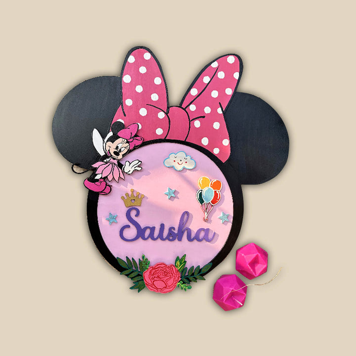 Hand Painted Minnie Mouse Theme Personalised Kids Nameplate