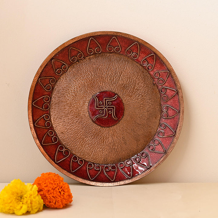 Copper Enamel Archana Pooja Decorative Wall Plate