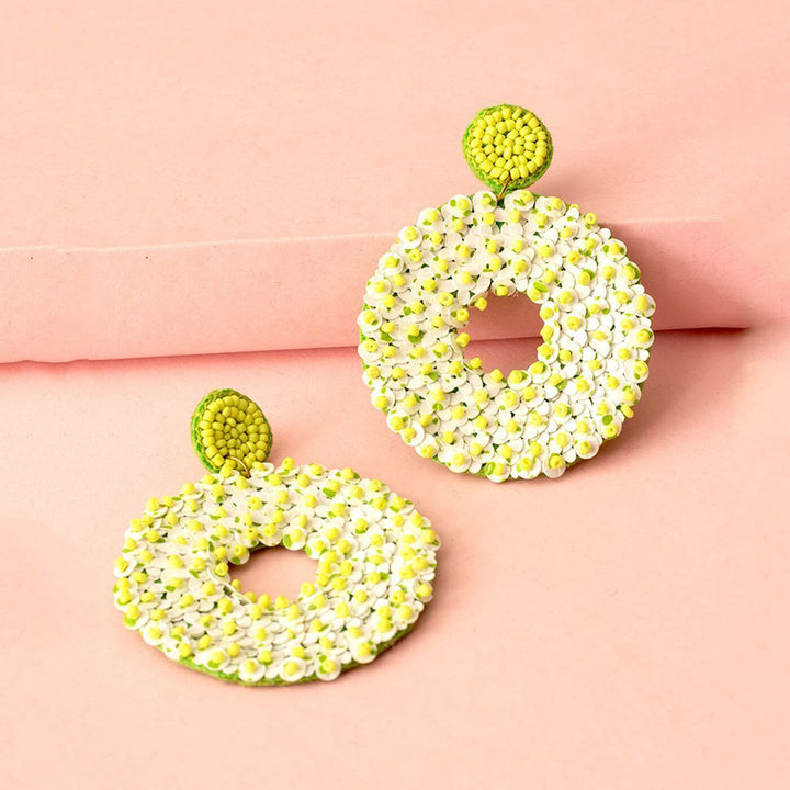 Hand Embroidered Neon Pop Sequin Earrings