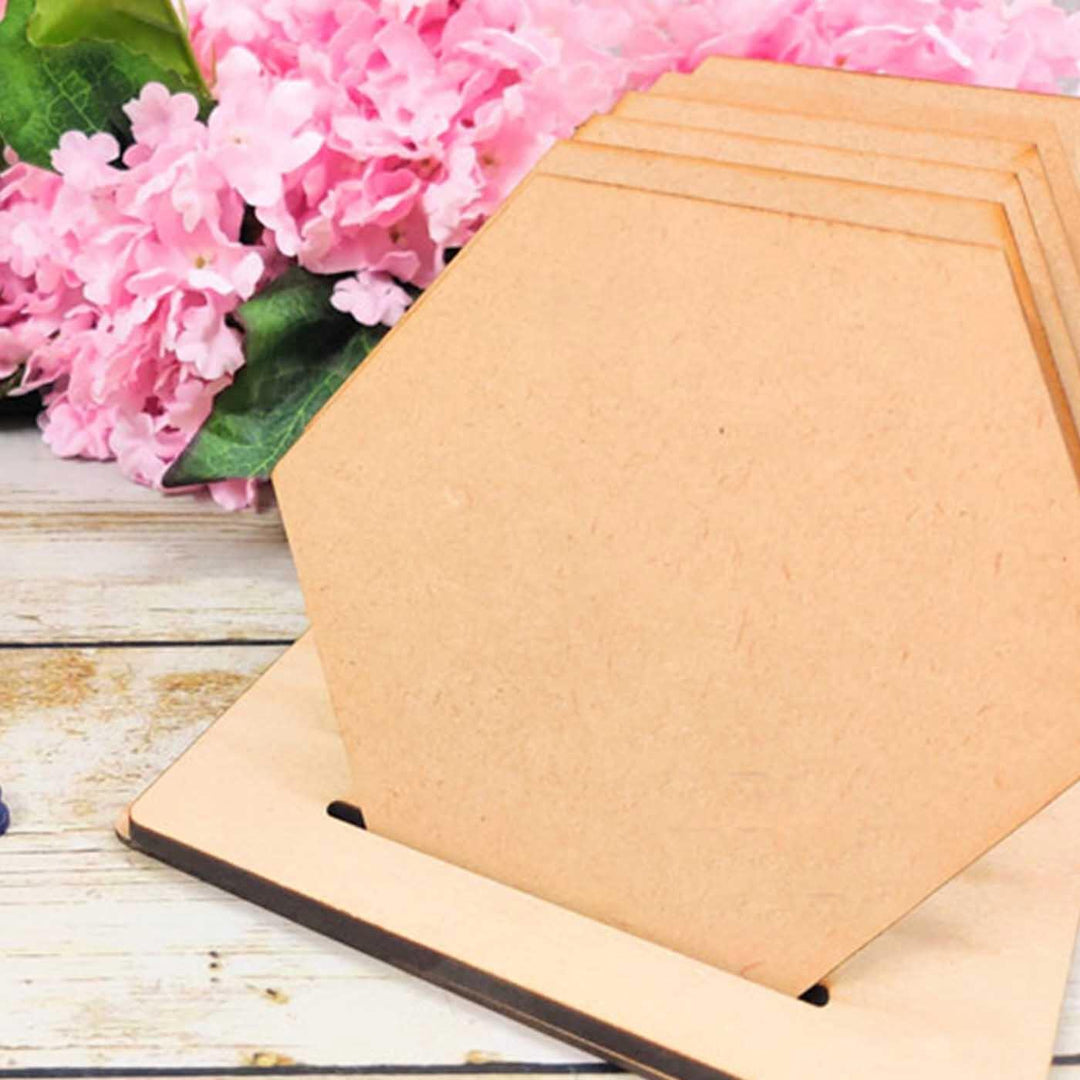 Saver Bundle - Ready-To-Paint MDF Hexagonal Coaster Bases with Stand - KP043