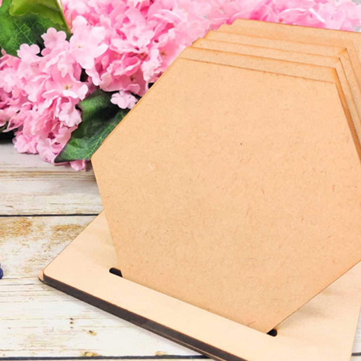 Saver Bundle - Ready-To-Paint MDF Hexagonal Coaster Bases with Stand - KP043