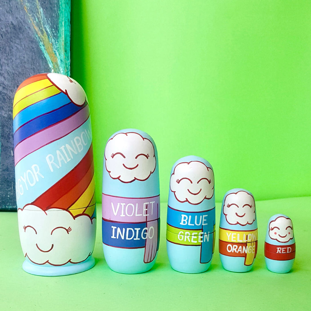 Rainbow Colors Wooden Dolls - Set of 5 - Zwende