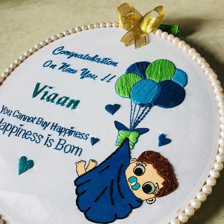 Hand Embroidered Personalized Newborn Hoop For Boys