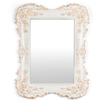 Anna Wall Mirror - Carved Blush Roses - White