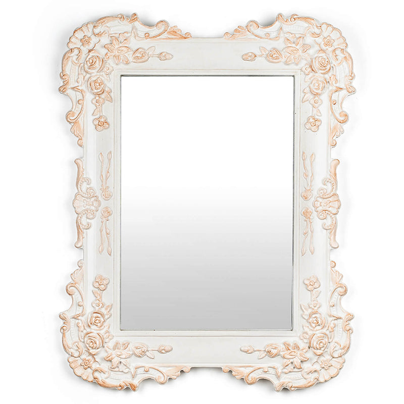Anna Wall Mirror - Carved Blush Roses - White