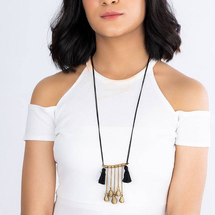 Contemporary Handmade Black And Gold Brass Necklace