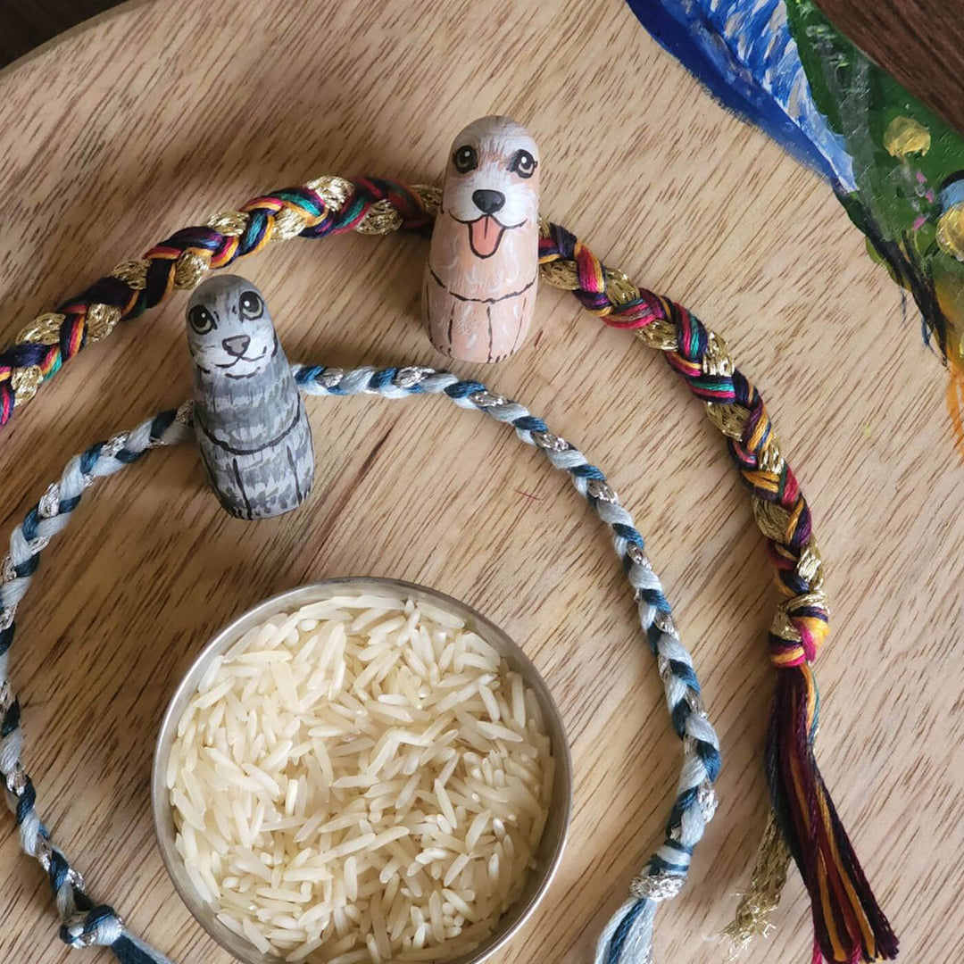 Photo Customized Wooden Character Doll Rakhi with Roli Chawal
