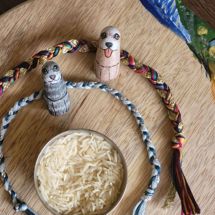 Photo Customized Wooden Character Doll Rakhi with Roli Chawal