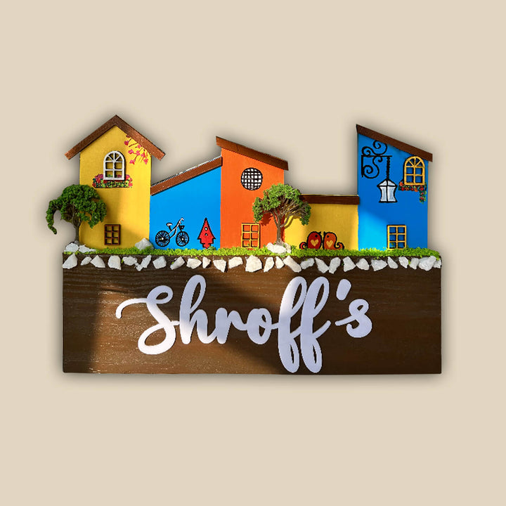 Hand Painted 3D Homes Personalised Name Plate - Front View with Name Personalization