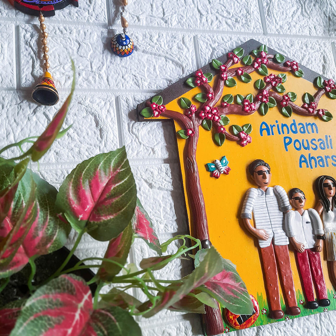 Handmade House Shaped Family Nameplate With Personalised Clay Figures